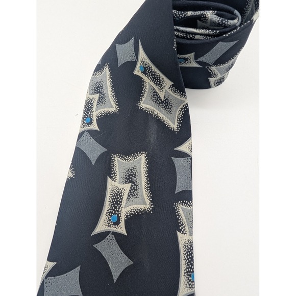 Giorgio Armani Mens Silk Navy Blue Gray Geometric Luxury Necktie Italy 59 Inch - Picture 3 of 5